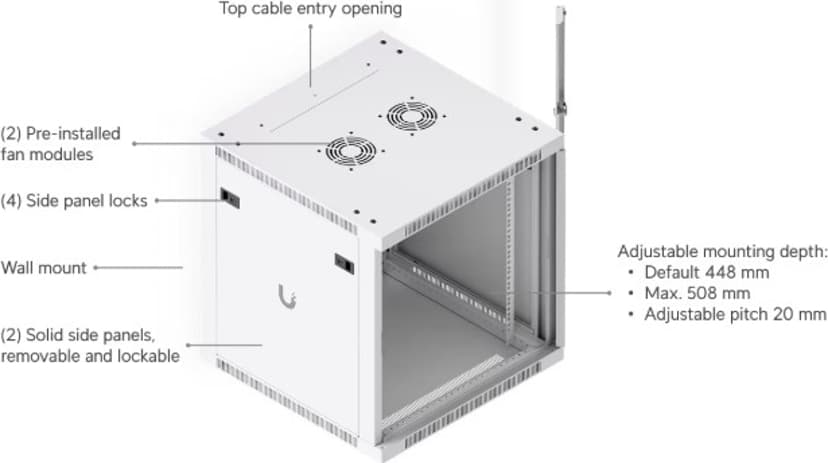 Ubiquiti 19 " Rack Cabinet 12 U 60 cm med glassdør