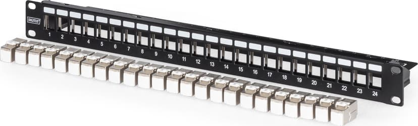 Digitus 24-Port Patch Panel with 24x CAT6A Keystones Black Sort Cat 6A 1U