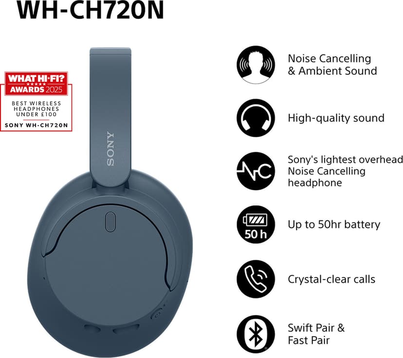 Sony WH-CH720N Trådlösa Hörlurar Stereo USB-C Blå