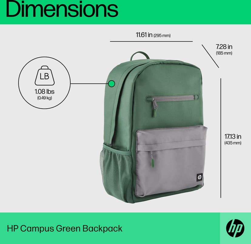 HP Campus ryggsekk, grønn 15.6" 15.6" Polyester, Skumplast Grå, Grønn Grå, Grønn