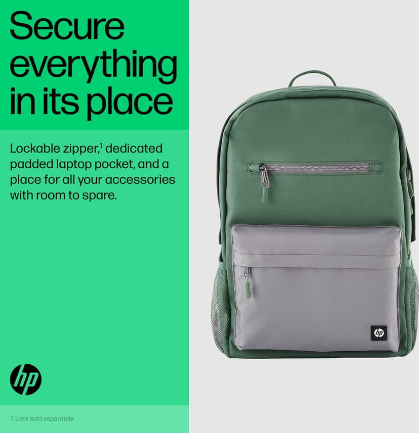 HP Campus Backpack, groen 15.6" 15.6" Polyester, Polyfoam Grijs, Groen Grijs, Groen
