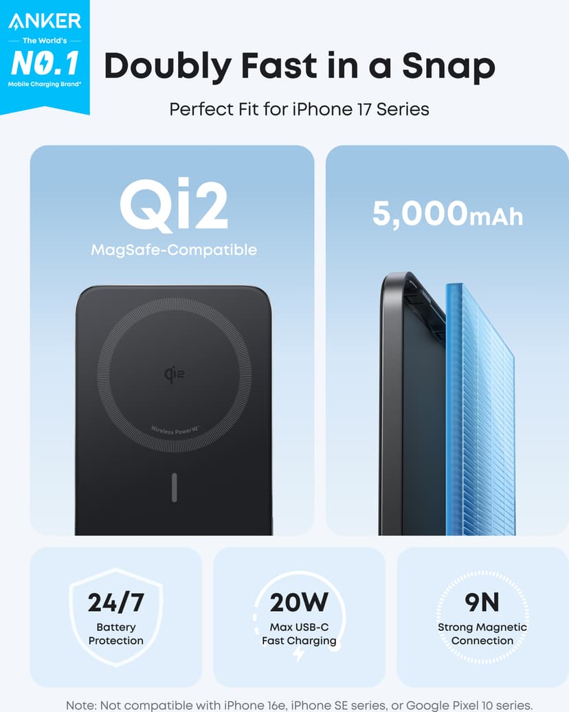 Anker MagGo Powerbank Slim 5000mAh Musta