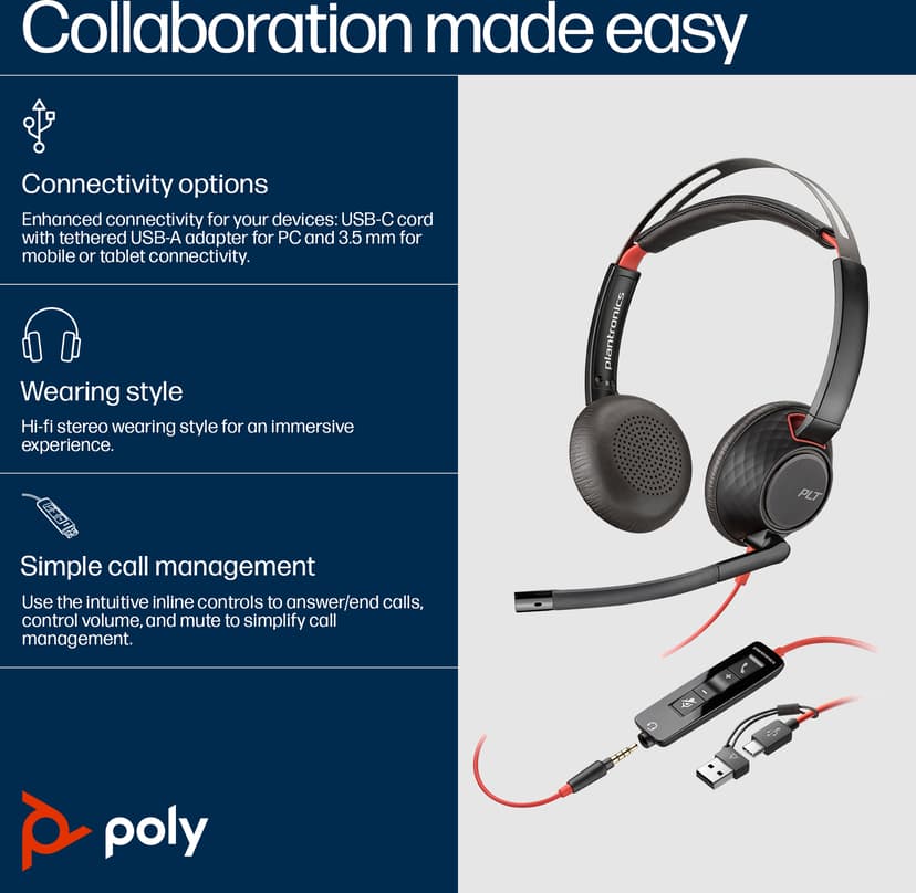 HP Poly BW 5220 Bulk Stereo USB-C Röd, Svart