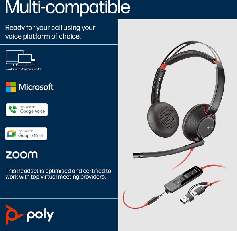 HP Poly BW 5220 Bulk Stereo USB-C Röd, Svart