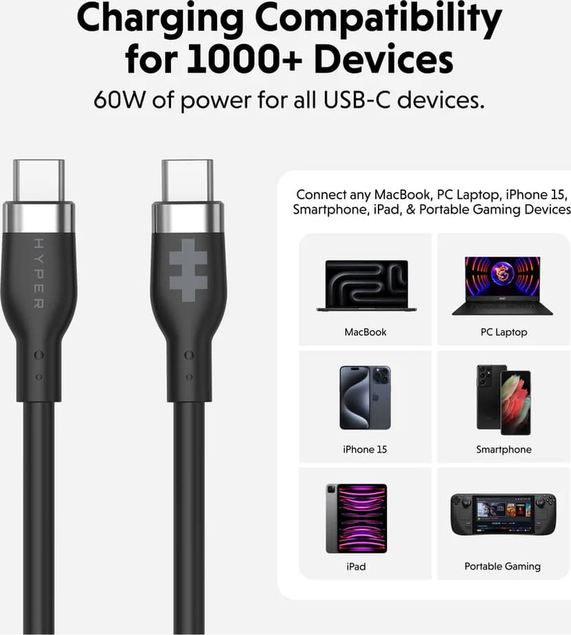 Targus HyperJuice 60W Silicone Cable 1.5m USB-C USB-C Musta