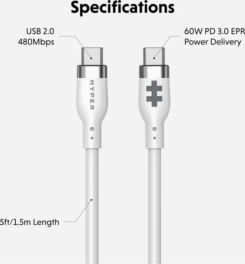Targus HyperJuice 60W Silicone Cable 1.5m USB-C USB-C Vit