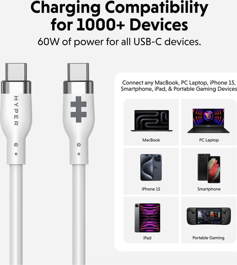 Targus HyperJuice 60W Silicone Cable 1.5m USB-C USB-C Hvit