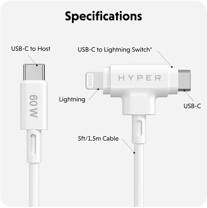 Targus HyperJuice Hybrid Silicone Cable 1.5m USB-C USB-C, Lightning Vit