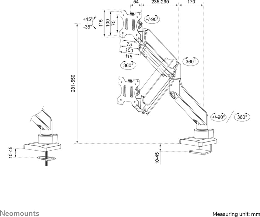 Neomounts NEXT Core - DS70-450WH1 Monitorarm 17-42"