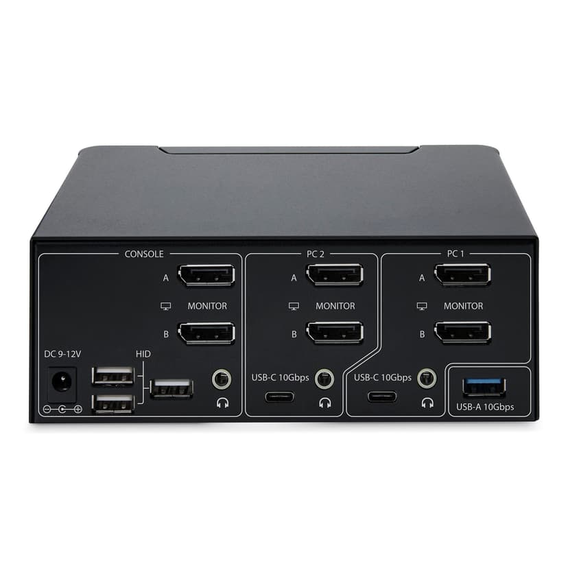 Startech StarTech.com 2-portars KVM-switch för dubbla bildskärmar, 8K 60 Hz / 4K 144 Hz, DP 1.4, 2x USB 10 Gbps-portar, 4x USB HID-portar, snabbtangentväxling, TAA-kompatibel