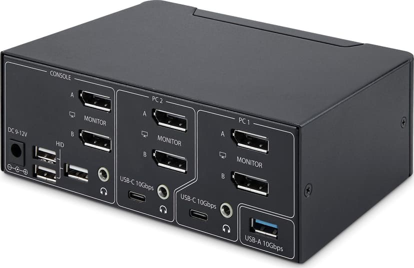 Startech StarTech.com 2-portars KVM-switch för dubbla bildskärmar, 8K 60 Hz / 4K 144 Hz, DP 1.4, 2x USB 10 Gbps-portar, 4x USB HID-portar, snabbtangentväxling, TAA-kompatibel