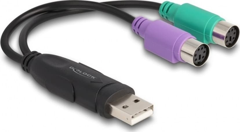 Delock 61051 PS/2-johto 0,17 m 2x 6-p Mini-DIN USB A musta, Vihreä, Purppura