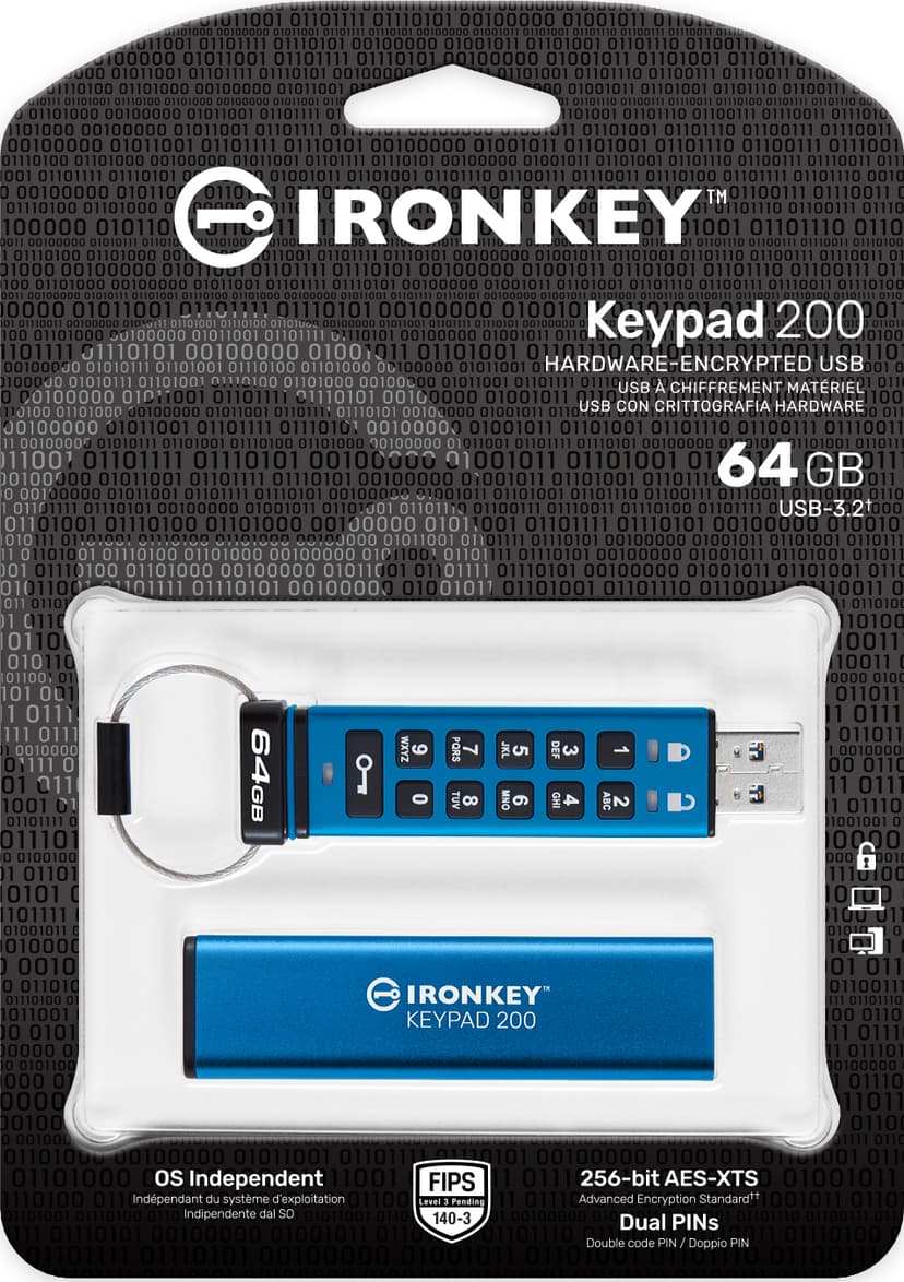Kingston Ironkey Keypad 200 64GB USB-A Sininen