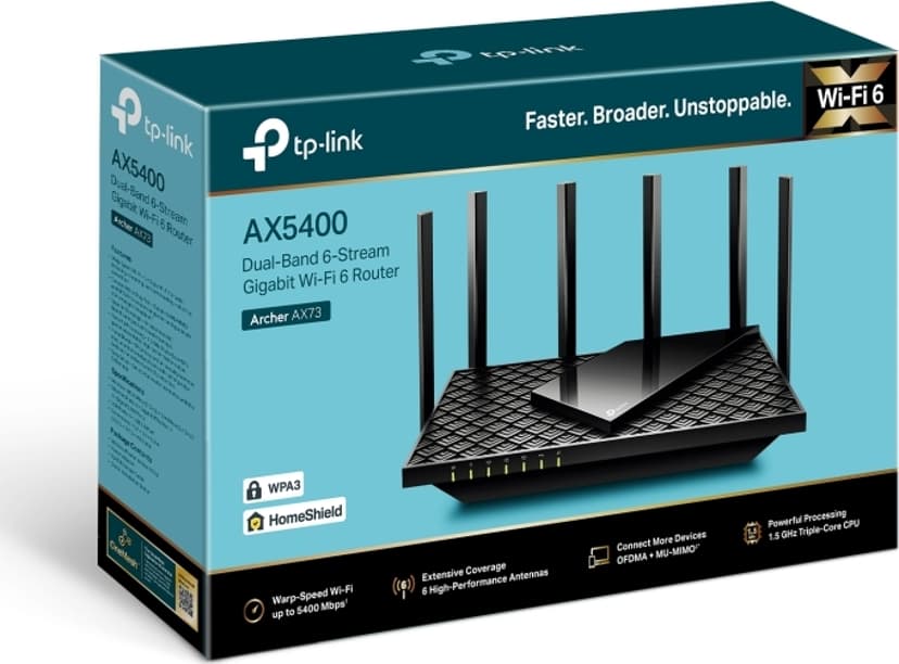TP-Link Archer AX73 langaton reititin Gigabitti Ethernet Kaksitaajuus (2,4 GHz/5 GHz) musta