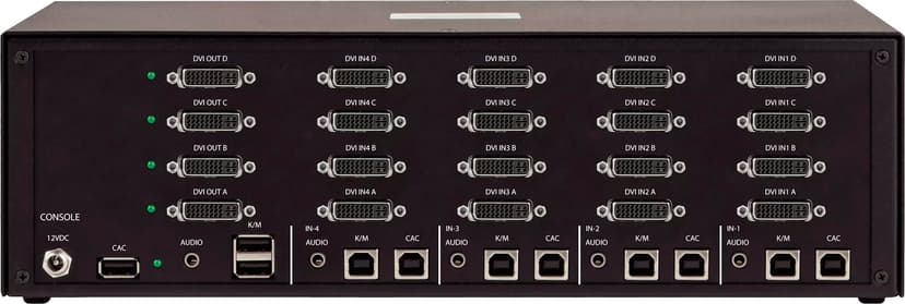 Startech StarTech.com Säker 4-portars KVM-switch för fyra bildskärmar, DVI, NIAP 4.0 Desktop KVM för tangentbord/mus, metallhölje, CAC-port, tillverkad i USA