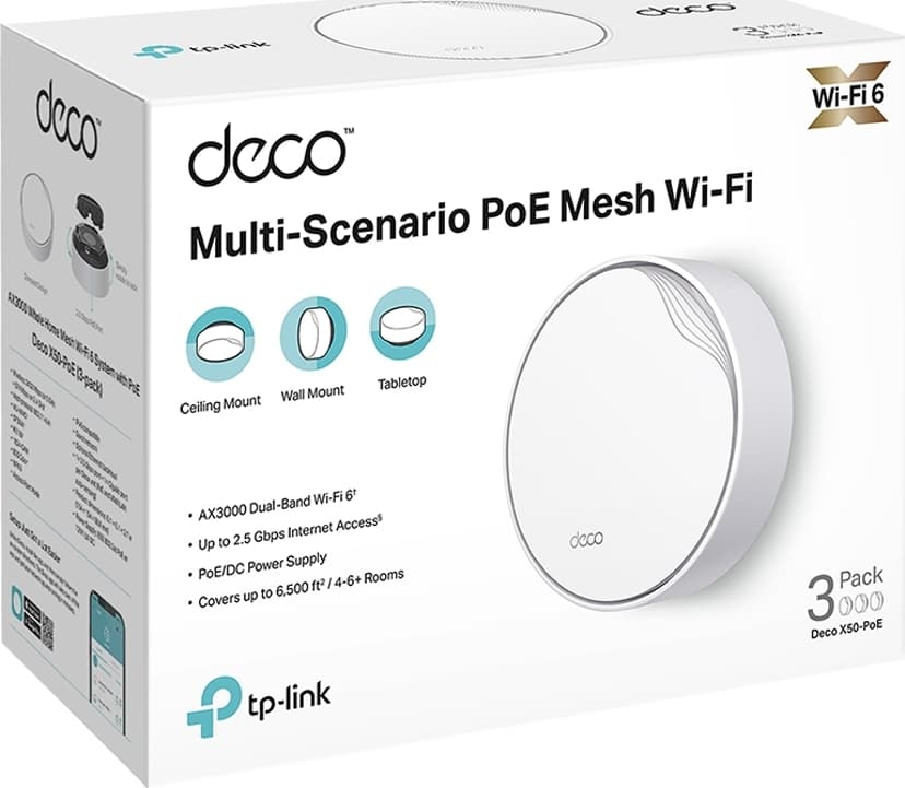 TP-Link Deco X50 PoE WiFi 6 Mesh System 3-Pack - (Löytötuote luokka 2)