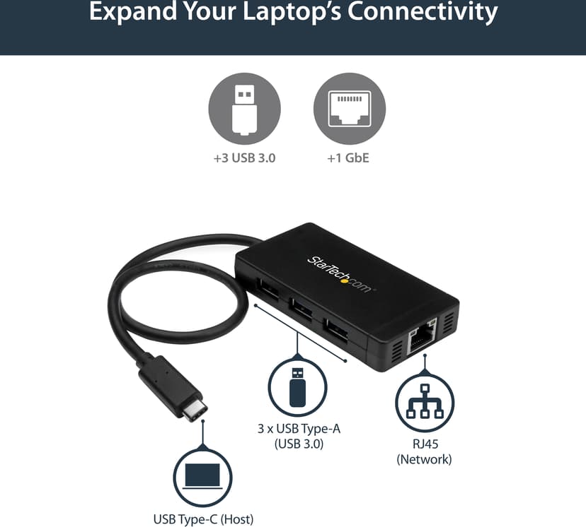 Startech 3 Port USB 3.0 Hub with USB-C and GbE (HB30C3A1GE