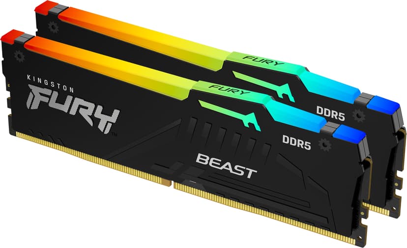 Kingston FURY BEAST RGB 32GB (2X16) DDR5 6000MHZ CL36 X/E - (Kuppvare klasse 2) 32GB 3000, 6000MHz DDR5 288-pin DIMM