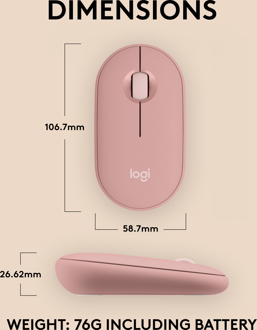 Logitech Pebble Mouse 2 M350s RF Wireless + Bluetooth Hiiri Vaaleanpunainen