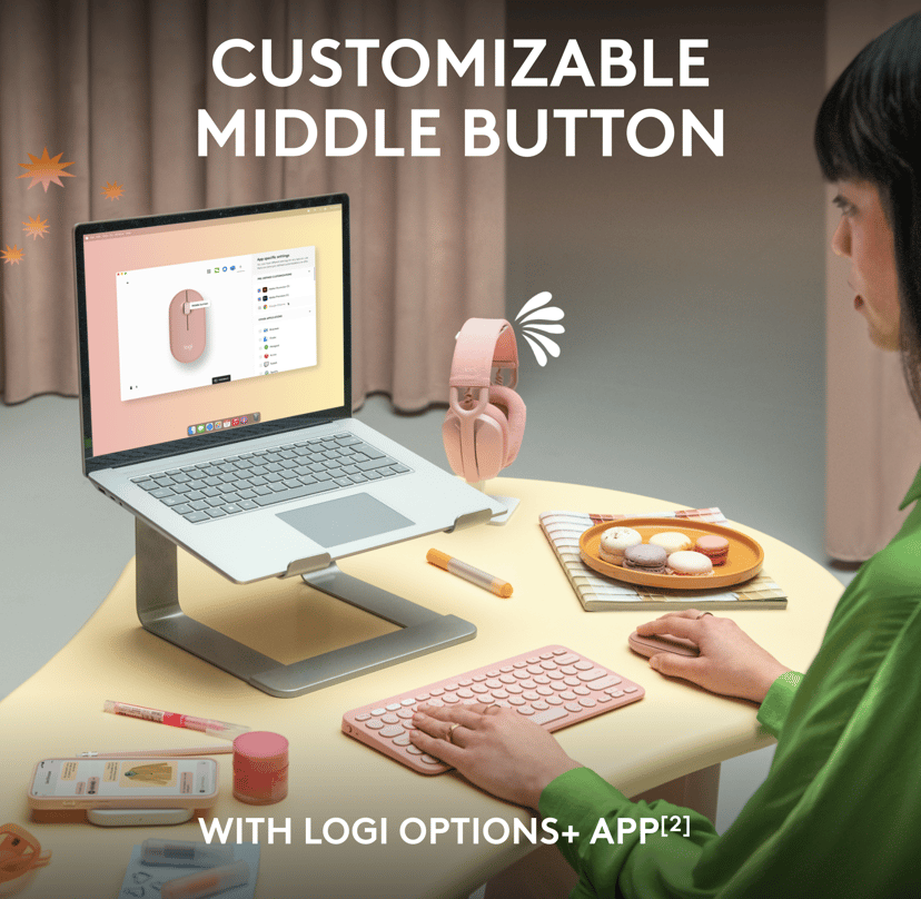 Logitech Pebble Mouse 2 M350s RF Wireless + Bluetooth Hiiri Vaaleanpunainen