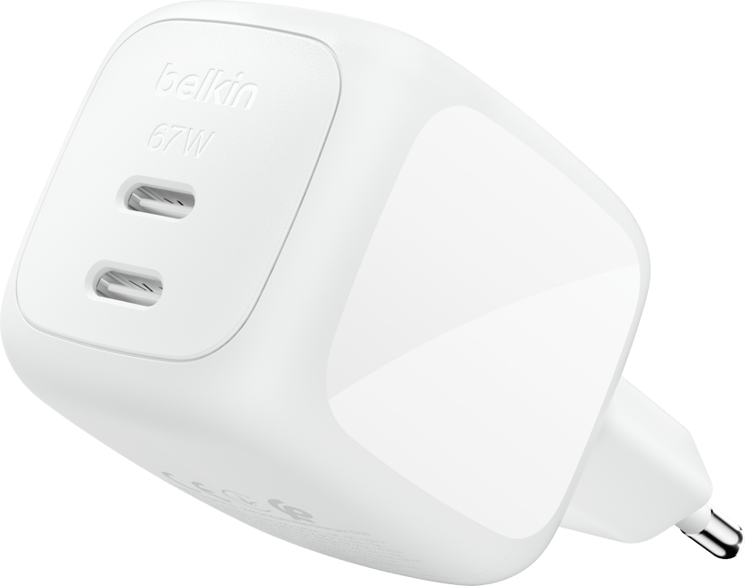 Belkin Dual USB-C GaN Wall Charger 67W Valkoinen