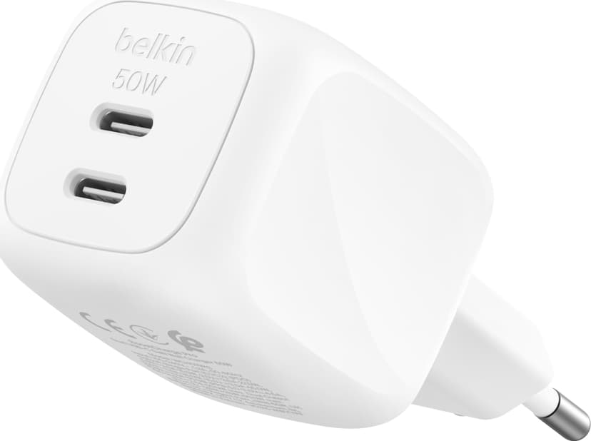 Belkin Dual USB-C GaN Wall Charger 50W Hvit
