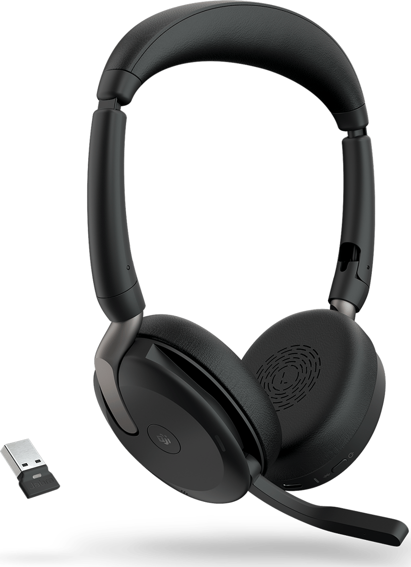 Jabra Evolve2 65 Flex - (Löytötuote luokka 2) Stereo USB-A Cisco, Unify, Microsoft Teams, Apple MFi, Zoom, Google Meet, Amazon Chime, Amazon Alexa, Google Fast Pair Musta