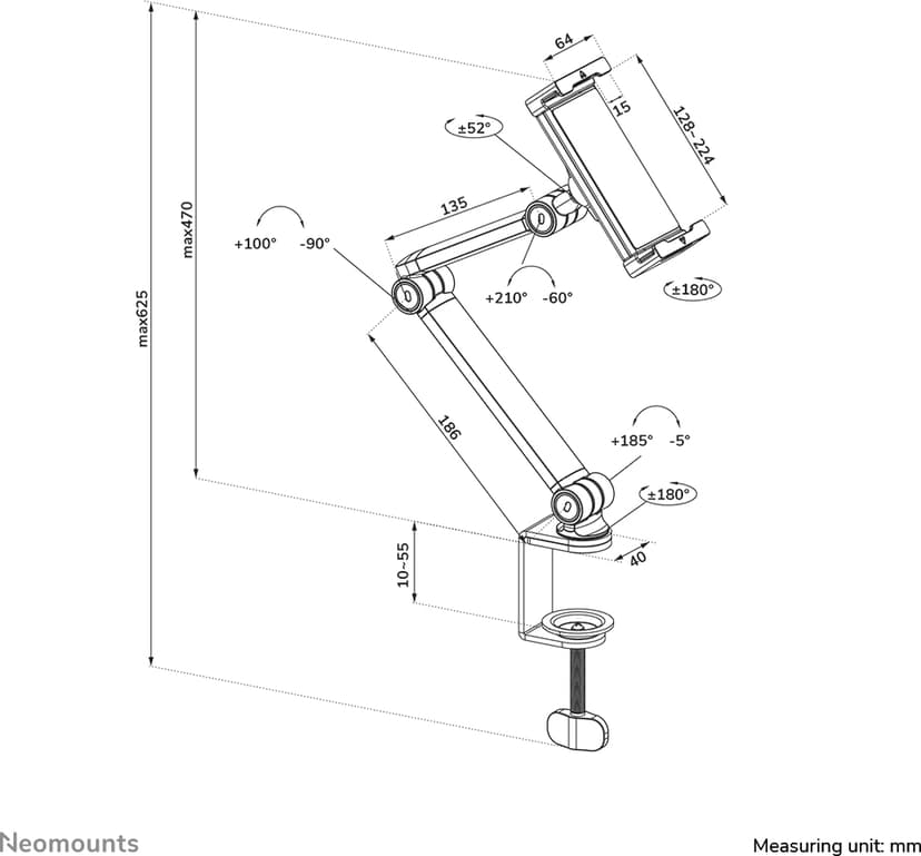 Neomounts DS15-545BL1 - Universal tablet mount for 4,7-12,9" tablets - Black