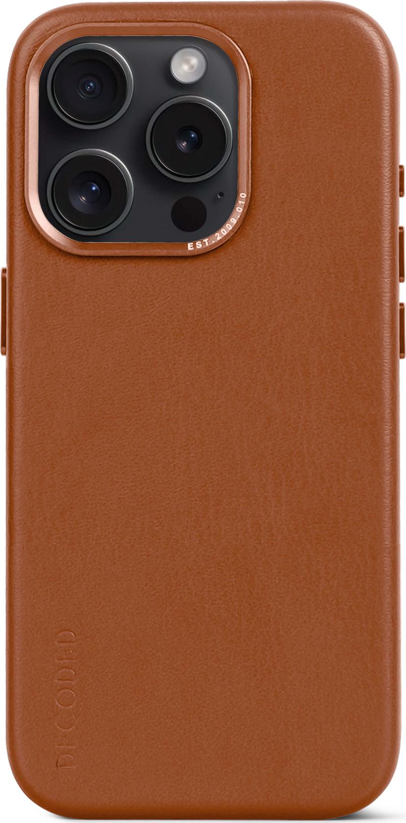 Decoded Leather Backcover iPhone 15 Pro Ruskea