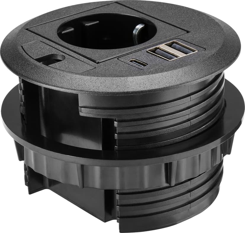Prokord Inbouw Bureau Stopcontact met USB-A, USB-C en Kabeldoorvoer