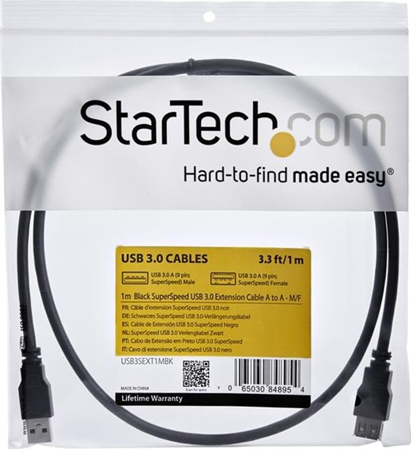 Startech StarTech.com USB3SEXT1MBK USB-kablar USB 3.2 Gen 1 (3.1 Gen 1) 1 m USB A Svart 1m USB-A USB-A Svart