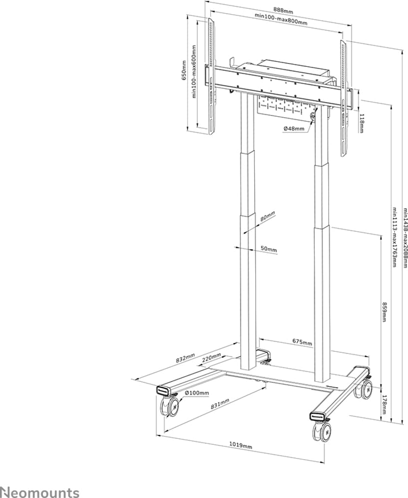 Neomounts MOVE Lift - FL55-875WH1 gemotoriseerde TV-trolley - 55-100" flatscreen