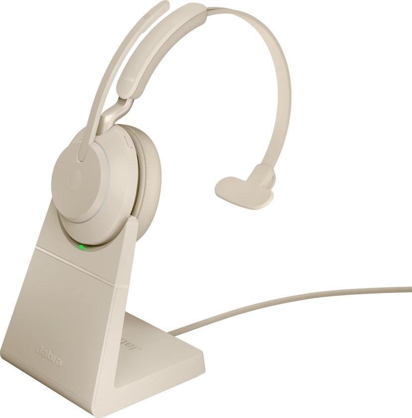 Jabra Evolve2 65 ja latausteline Mono USB-C Avaya, Cisco, Unify, Mitel, Microsoft Teams, Zoom, Google Meet, Amazon Chime Beige