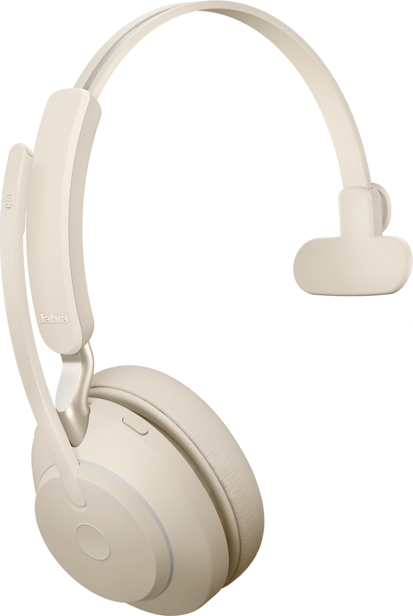 Jabra Evolve2 65 ja latausteline Mono USB-C Avaya, Cisco, Unify, Mitel, Microsoft Teams, Zoom, Google Meet, Amazon Chime Beige