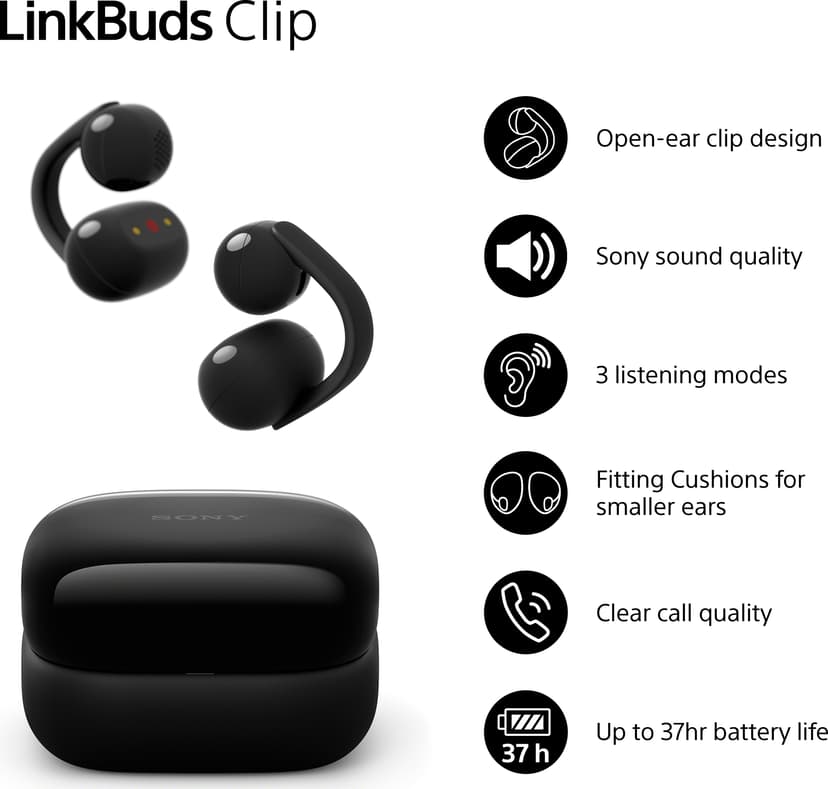 Sony LinkBuds Clip Stereo Svart