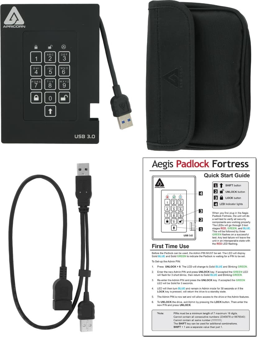 Apricorn Padlock fortress 2TB Svart