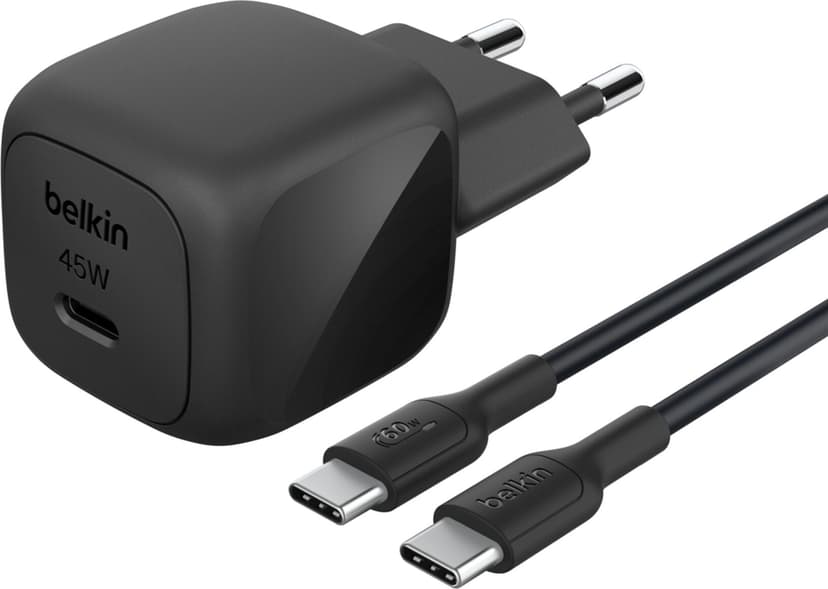 Belkin 45W USB PD Compact Wall Charger + USB-C Cable 1m Musta