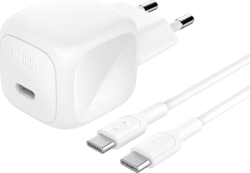 Belkin 45W USB PD Compact Wall Charger + USB-C Cable 1m Vit