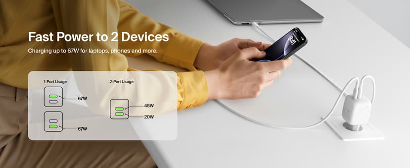 Belkin Dual USB-C GaN Wall Charger 67W + USB-C Cable 2m Vit