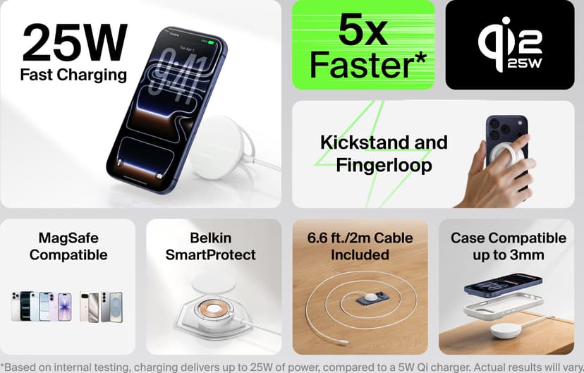 Belkin UltraCharge Magnetic Pad Qi2 25w With Kickstand 2m Vit