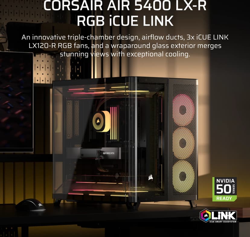 Corsair Air 5400 LX-R RGB iCUE Link 3X Chamber Midi Tower Sort