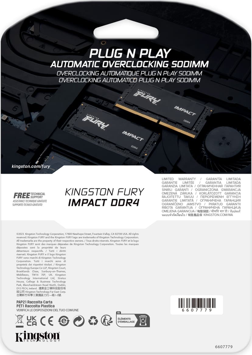 Kingston Technology FURY 32GB 3200MT/s DDR4 CL20 SODIMM Impact - (Löytötuote luokka 1) 32GB 1600, 3200MHz DDR4 260-pin SO-DIMM