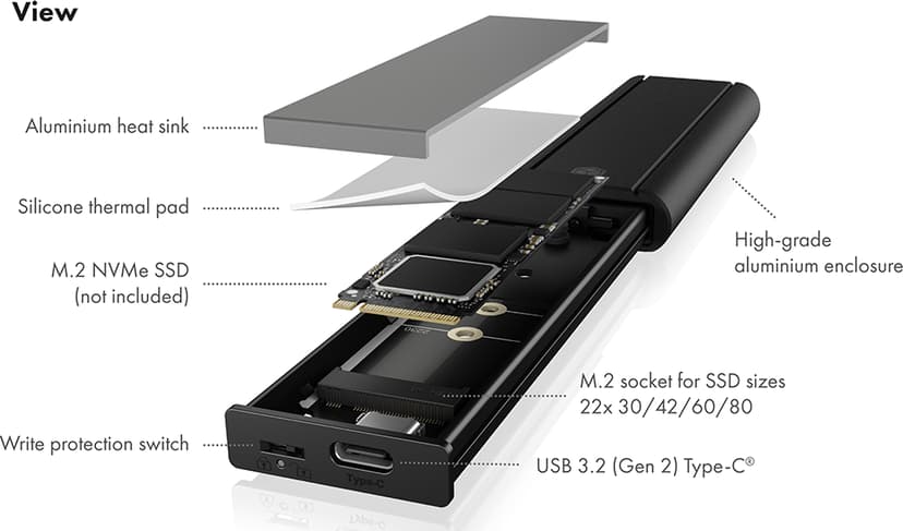 Icy Box IB-1807MT-C31 SSD-kotelo musta M.2
