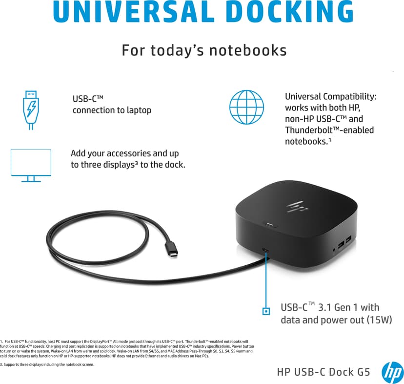 HP Dock G5 USB-C Docking Station - (Fyndvara klass 2) USB-C 3.2 Gen 1 (3.1 Gen 1)