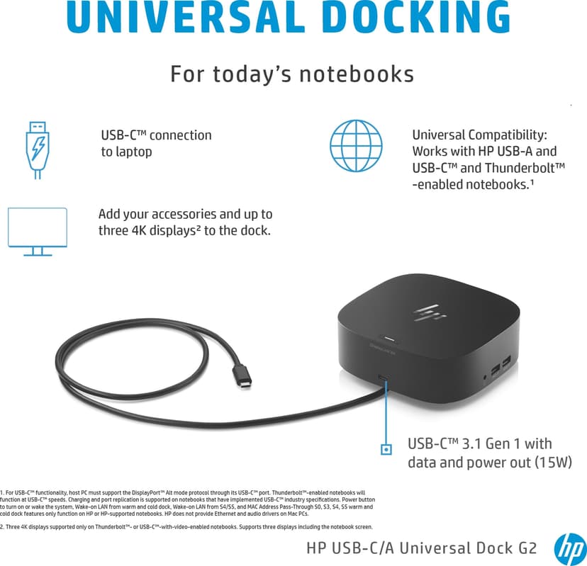 HP Dock G5 USB-C Docking Station - (Löytötuote luokka 2) USB-C 3.2 Gen 1 (3.1 Gen 1)