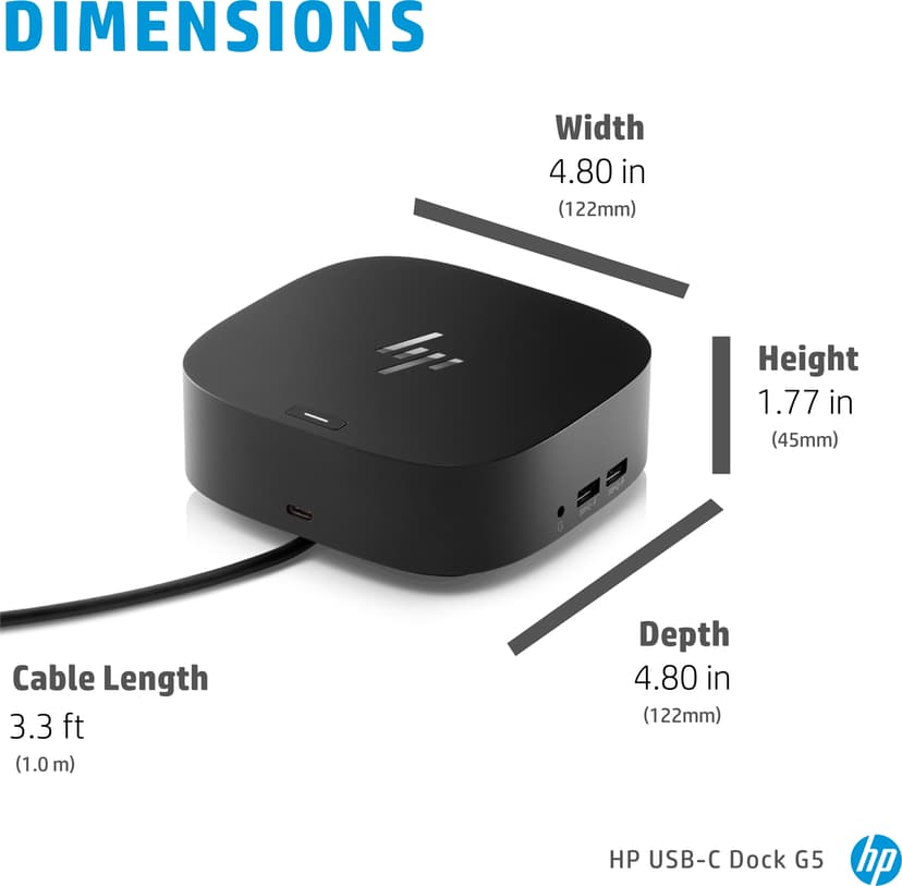 HP Dock G5 USB-C Docking Station - (Kuppvare klasse 2) USB-C 3.2 Gen 1 (3.1 Gen 1)