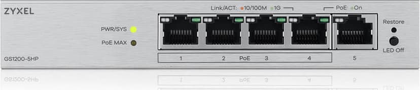 Zyxel GS1200-5HPV3 hanterad L2 Gigabit Ethernet (10/100/1000) Strömförsörjning via Ethernet (PoE) stöd Skrivbord Grå