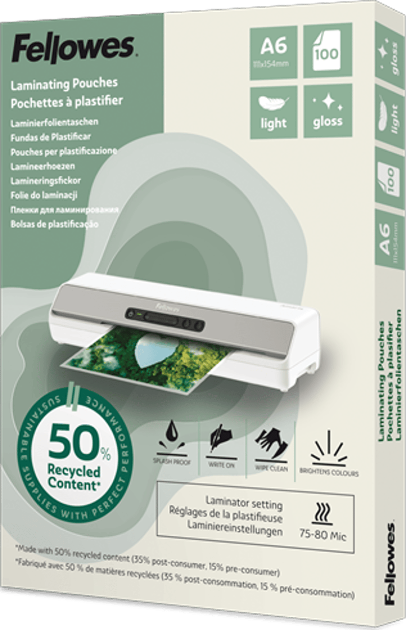 Fellowes Lamineringsficka 50% återvunnen A6 100pcs