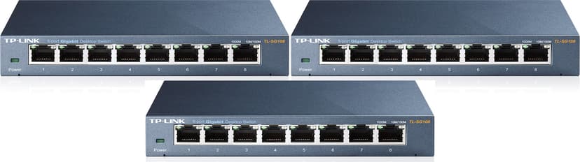 TP-Link TL-SG108 network switch Unmanaged L2 Gigabit Ethernet (10/100/1000) Black 3-Pack