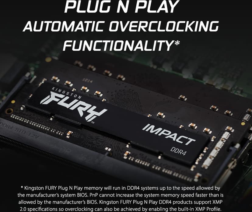 Kingston Technology FURY 16GB 3200MT/s DDR4 CL20 SODIMM Impact - (Fyndvara klass 1) 16GB 1600, 3200MHz DDR4 260-pin SO-DIMM